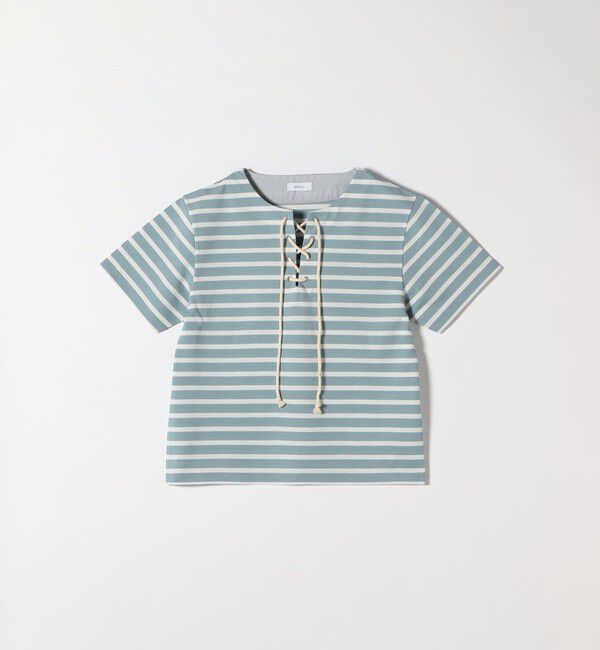 SHIPS any「SHIPS any:〈洗濯機可能〉マリンボーダー レースアップ ショートスリーブ TEE」|Tシャツ・カットソー|