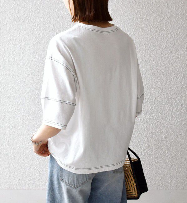 SHIPS any「SHIPS any:〈抗菌防臭/洗濯機可能〉USAコットン 配色 ステッチ ワイド TEE」|Tシャツ・カットソー|