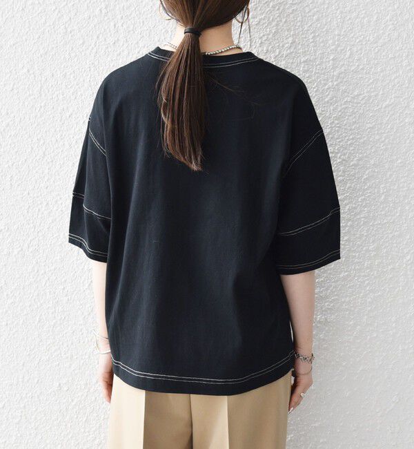 SHIPS any「SHIPS any:〈抗菌防臭/洗濯機可能〉USAコットン 配色 ステッチ ワイド TEE」|Tシャツ・カットソー|