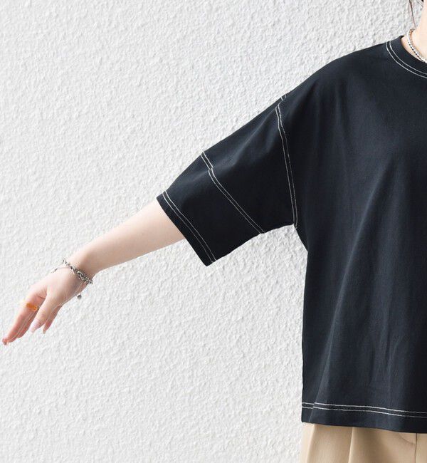 SHIPS any「SHIPS any:〈抗菌防臭/洗濯機可能〉USAコットン 配色 ステッチ ワイド TEE」|Tシャツ・カットソー|