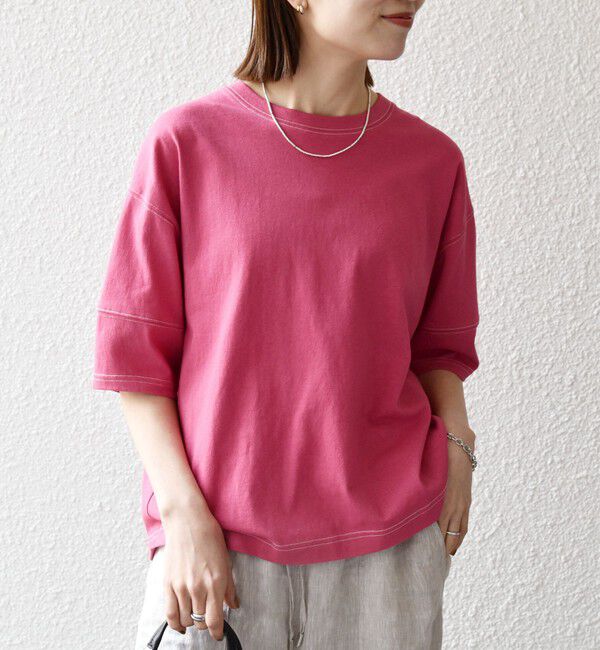SHIPS any「SHIPS any:〈抗菌防臭/洗濯機可能〉USAコットン 配色 ステッチ ワイド TEE」|Tシャツ・カットソー|