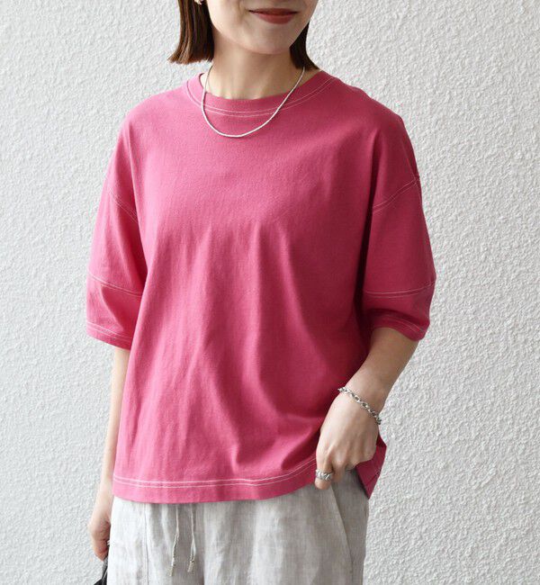 SHIPS any「SHIPS any:〈抗菌防臭/洗濯機可能〉USAコットン 配色 ステッチ ワイド TEE」|Tシャツ・カットソー|