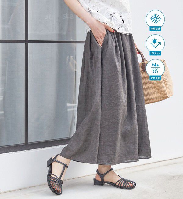SHIPS for women「〈接触冷感/UVカット/吸水速乾/洗濯機可能〉SUUSUU ギャザー フレア  ワイドパンツ」|その他|ダークグレー