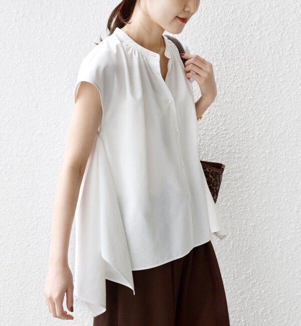 SHIPS for women「〈UVカット/吸水速乾/接触冷感/防シワ〉ハンカチーフ ヘムライン バック フレア ブラウス」|シャツ・ブラウス|オフホワイト
