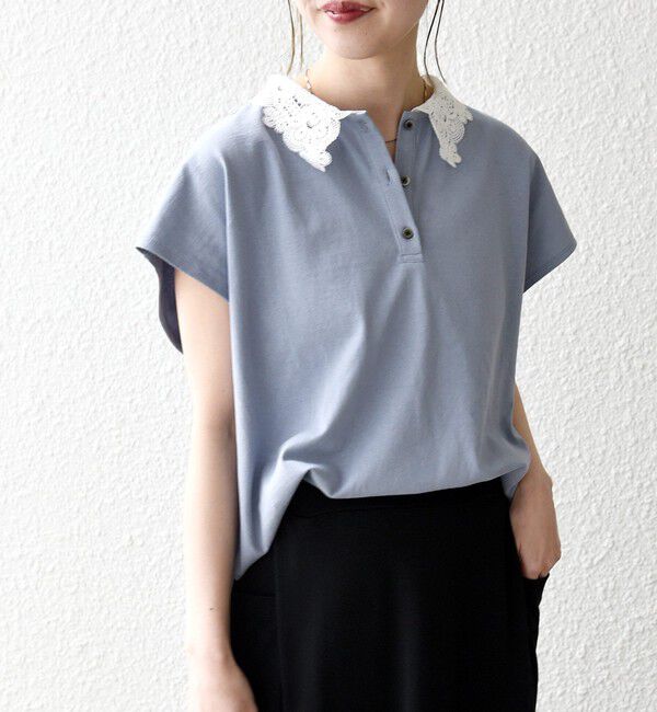 SHIPS any「《一部追加予約》SHIPS any:〈洗濯機可能〉レース カラー フレンチスリーブ ポロ プルオーバー」|Tシャツ・カットソー|