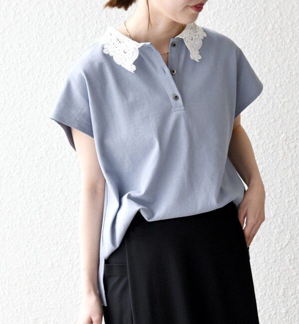 SHIPS any「《一部追加予約》SHIPS any:〈洗濯機可能〉レース カラー フレンチスリーブ ポロ プルオーバー」|Tシャツ・カットソー|