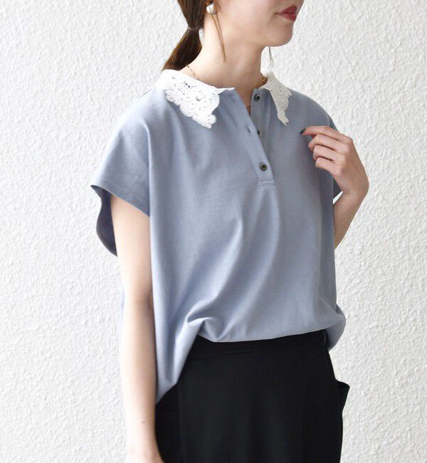 SHIPS any「《一部追加予約》SHIPS any:〈洗濯機可能〉レース カラー フレンチスリーブ ポロ プルオーバー」|Tシャツ・カットソー|