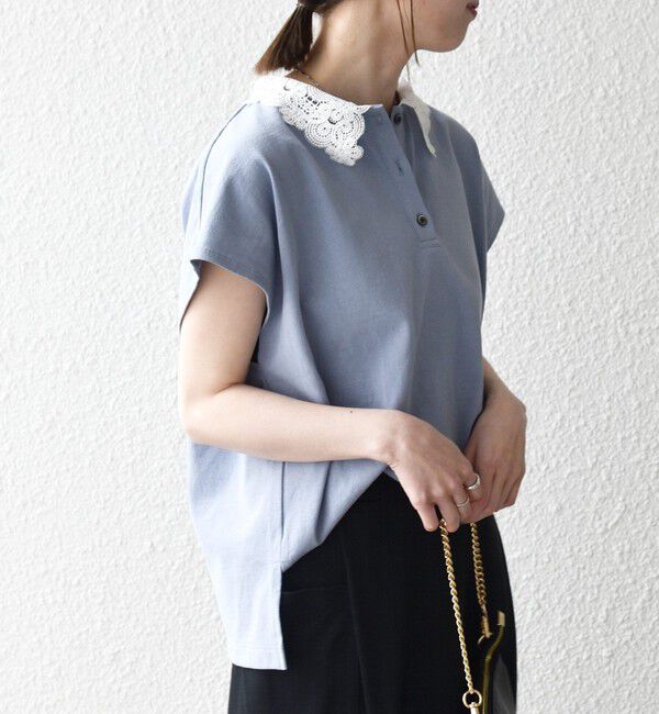 SHIPS any「《一部追加予約》SHIPS any:〈洗濯機可能〉レース カラー フレンチスリーブ ポロ プルオーバー」|Tシャツ・カットソー|