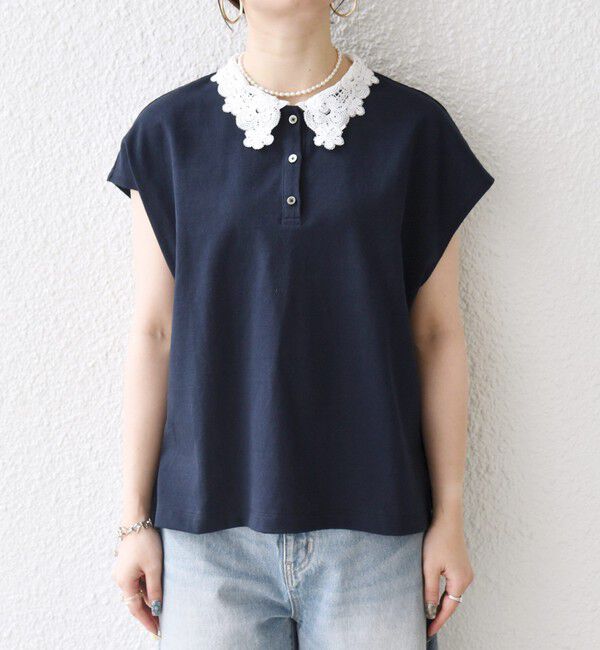 SHIPS any「《一部追加予約》SHIPS any:〈洗濯機可能〉レース カラー フレンチスリーブ ポロ プルオーバー」|Tシャツ・カットソー|