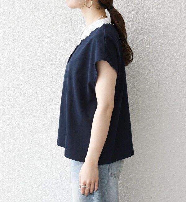 SHIPS any「《一部追加予約》SHIPS any:〈洗濯機可能〉レース カラー フレンチスリーブ ポロ プルオーバー」|Tシャツ・カットソー|