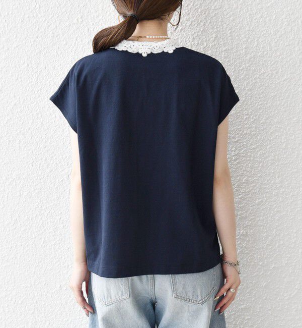 SHIPS any「《一部追加予約》SHIPS any:〈洗濯機可能〉レース カラー フレンチスリーブ ポロ プルオーバー」|Tシャツ・カットソー|