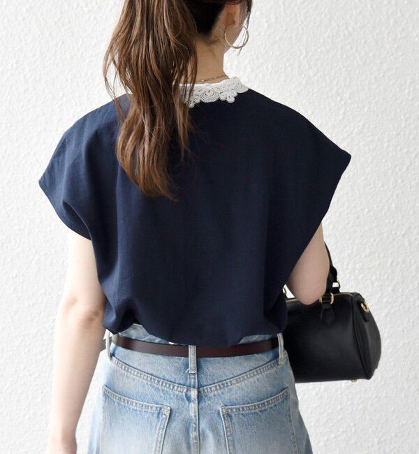 SHIPS any「《一部追加予約》SHIPS any:〈洗濯機可能〉レース カラー フレンチスリーブ ポロ プルオーバー」|Tシャツ・カットソー|