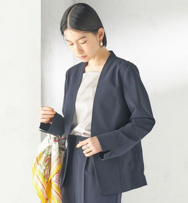 SHIPS for women「〈洗濯機可能/接触冷感/吸水速乾〉FUNCTION カラーレス ジャケット（セットアップ対応可）」|ノーカラージャケット|ネイビー