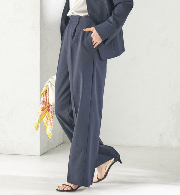 SHIPS for women「〈洗濯機可能/接触冷感/吸水速乾〉FUNCTION セミワイド パンツ（セットアップ対応可）」|スラックス|ネイビー