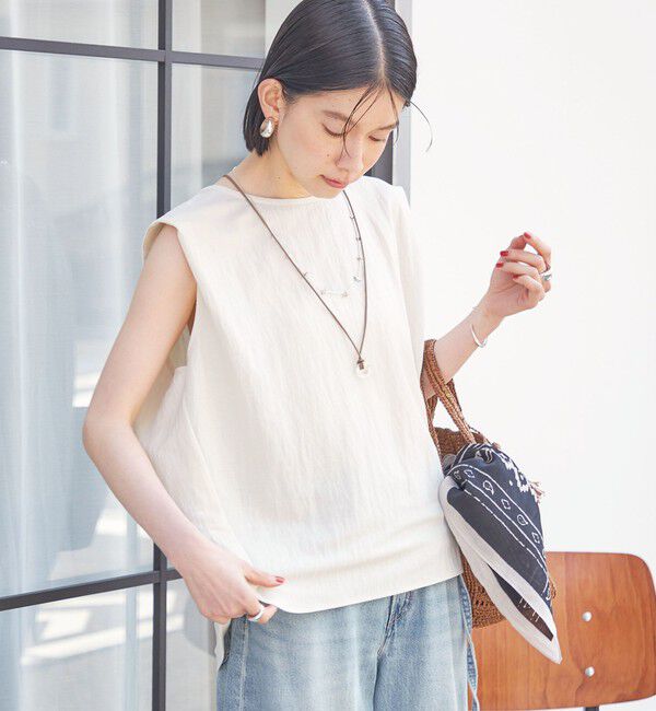 SHIPS for women「【実力派ベーシック】〈手洗い可能〉レーヨン ナイロン 深 ベンツ ノースリーブ プルオーバー」|Tシャツ・カットソー|ナチュラル