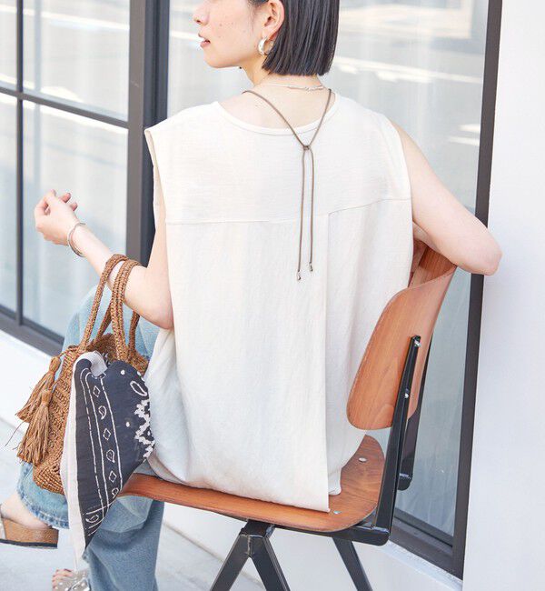 SHIPS for women「【実力派ベーシック】〈手洗い可能〉レーヨン ナイロン 深 ベンツ ノースリーブ プルオーバー」|Tシャツ・カットソー|