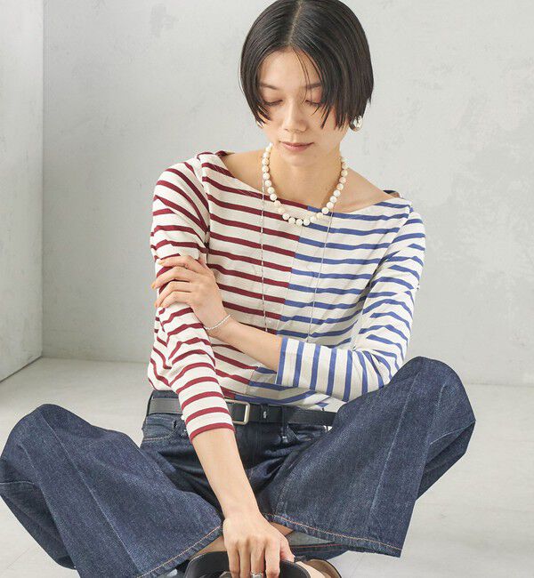 SHIPS for women「【SHIPS別注】Le minor: バイカラー ボートネック プルオーバー」|Tシャツ・カットソー|