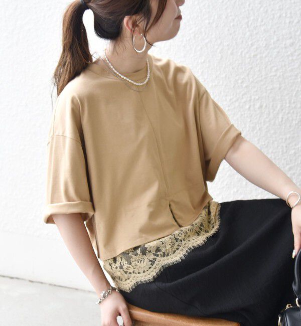 SHIPS any「SHIPS any:〈洗濯機可能〉ジップ レース ヘム ハーフスリーブ TEE」|Tシャツ・カットソー|