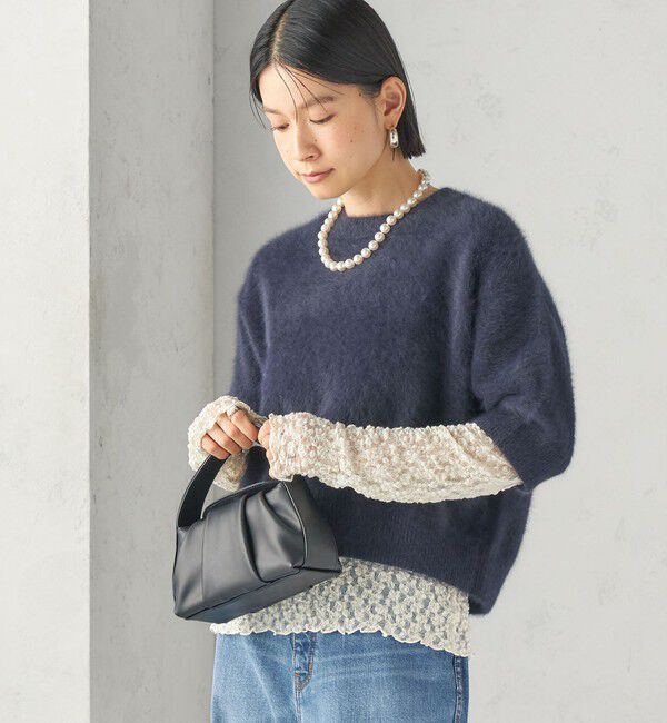 SHIPS for women「〈手洗い可能〉シュリンク レース ヘンリーネック 2WAY プルオーバー」|Tシャツ・カットソー|