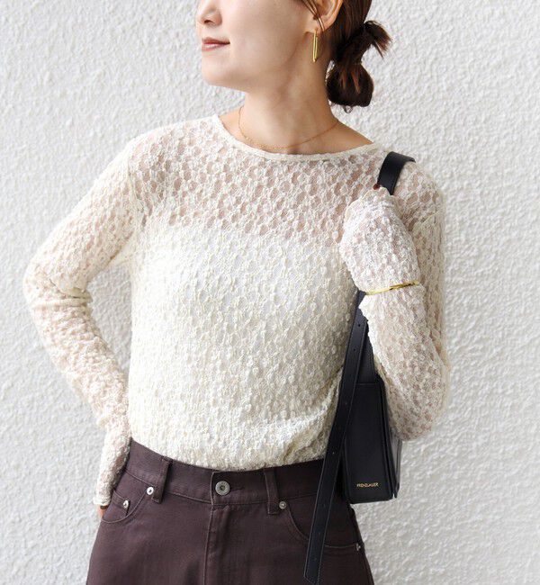 SHIPS for women「〈手洗い可能〉シュリンク レース ヘンリーネック 2WAY プルオーバー」|Tシャツ・カットソー|