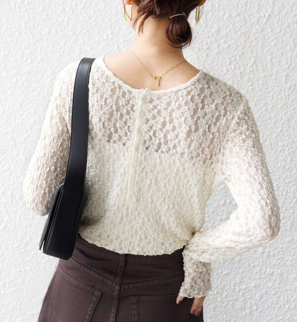 SHIPS for women「〈手洗い可能〉シュリンク レース ヘンリーネック 2WAY プルオーバー」|Tシャツ・カットソー|