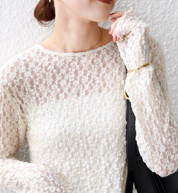 SHIPS for women「〈手洗い可能〉シュリンク レース ヘンリーネック 2WAY プルオーバー」|Tシャツ・カットソー|