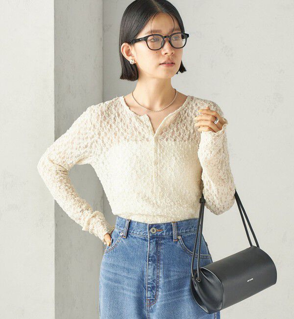 SHIPS for women「〈手洗い可能〉シュリンク レース ヘンリーネック 2WAY プルオーバー」|Tシャツ・カットソー|