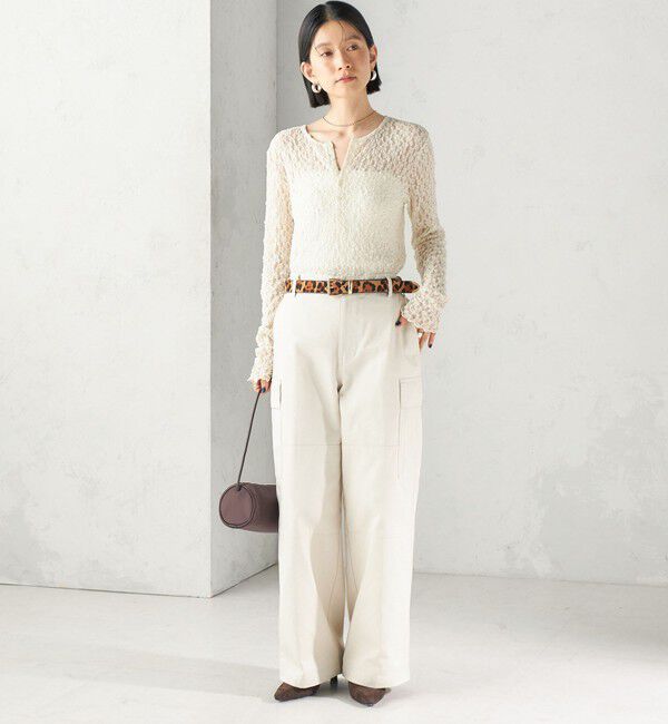 SHIPS for women「〈手洗い可能〉シュリンク レース ヘンリーネック 2WAY プルオーバー」|Tシャツ・カットソー|