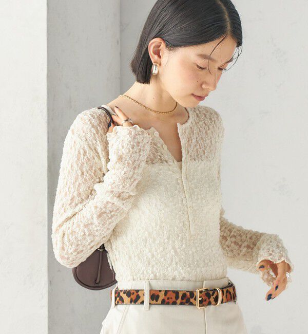 SHIPS for women「〈手洗い可能〉シュリンク レース ヘンリーネック 2WAY プルオーバー」|Tシャツ・カットソー|