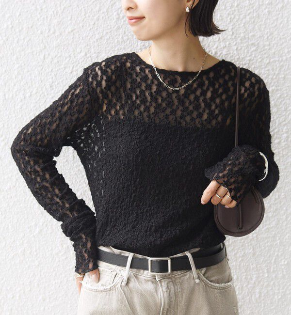 SHIPS for women「〈手洗い可能〉シュリンク レース ヘンリーネック 2WAY プルオーバー」|Tシャツ・カットソー|