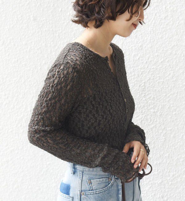 SHIPS for women「〈手洗い可能〉シュリンク レース ヘンリーネック 2WAY プルオーバー」|Tシャツ・カットソー|