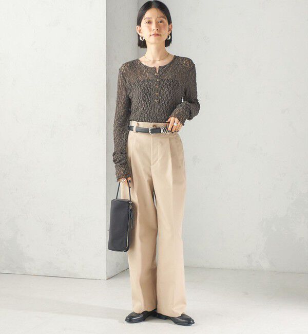 SHIPS for women「〈手洗い可能〉シュリンク レース ヘンリーネック 2WAY プルオーバー」|Tシャツ・カットソー|