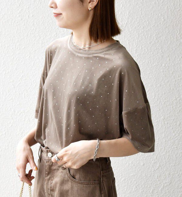 SHIPS any「SHIPS any:〈洗濯機可能〉ポリエステルベロア ラメ ドット ワイド カットソー」|Tシャツ・カットソー|