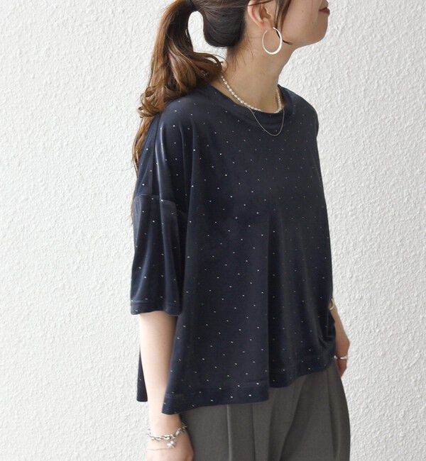 SHIPS any「SHIPS any:〈洗濯機可能〉ポリエステルベロア ラメ ドット ワイド カットソー」|Tシャツ・カットソー|