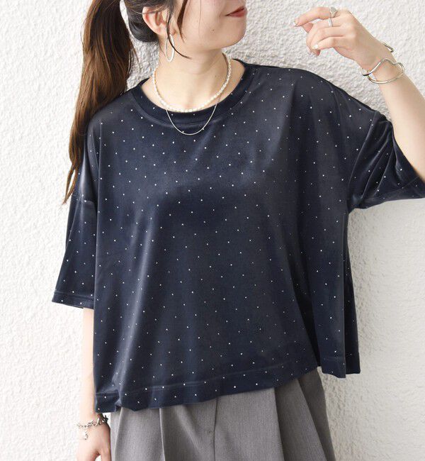 SHIPS any「SHIPS any:〈洗濯機可能〉ポリエステルベロア ラメ ドット ワイド カットソー」|Tシャツ・カットソー|