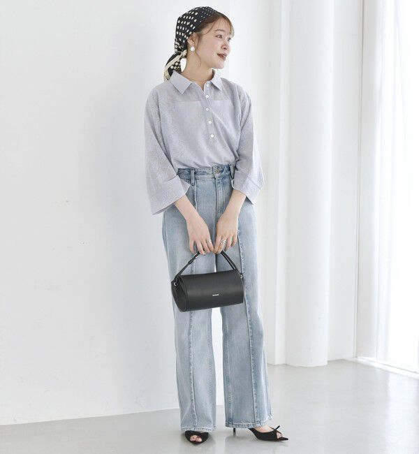 SHIPS for women「【WEB限定】〈手洗い可能〉シアー ジャカード ポロ ワイド スリーブ プルオーバー」|ポロシャツ|