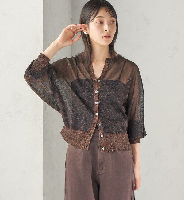 SHIPS for women「〈手洗い可能〉ラメ シアー キーネック ドルマン カーディガン」|カーディガン|