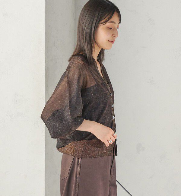 SHIPS for women「〈手洗い可能〉ラメ シアー キーネック ドルマン カーディガン」|カーディガン|