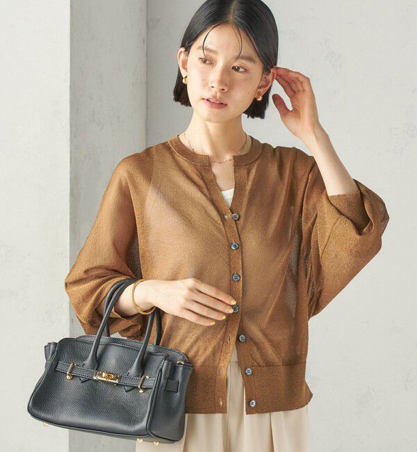 SHIPS for women「〈手洗い可能〉ラメ シアー キーネック ドルマン カーディガン」|カーディガン|キャメル