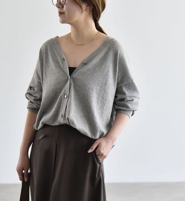 quaranciel「《予約》quaranciel:〈手洗い可能〉カシミヤ ミックス Vネック ドロスト カーディガン」|カーディガン|