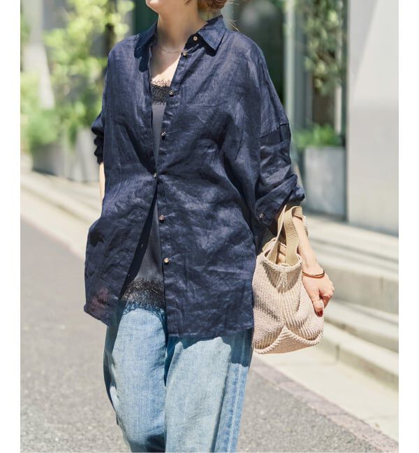 Spick and Span「《全15色 / 追加》 80リネンカシュクール ビッグシャツ」|シャツ・ブラウス|