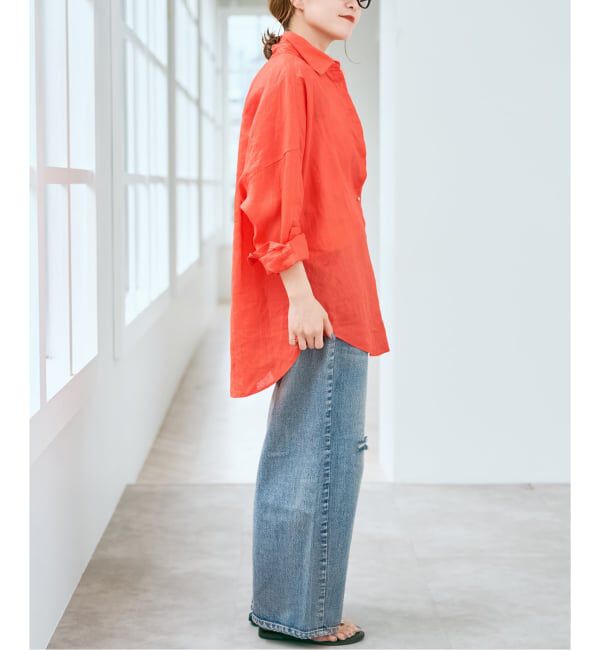Spick and Span「《全15色 / 追加》 80リネンカシュクール ビッグシャツ」|シャツ・ブラウス|