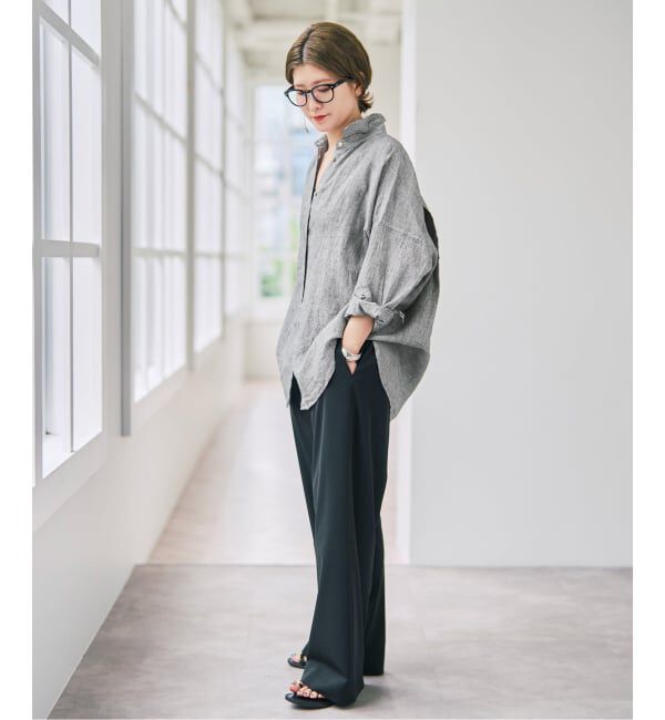 Spick and Span「《全15色 / 追加》 80リネンカシュクール ビッグシャツ」|シャツ・ブラウス|