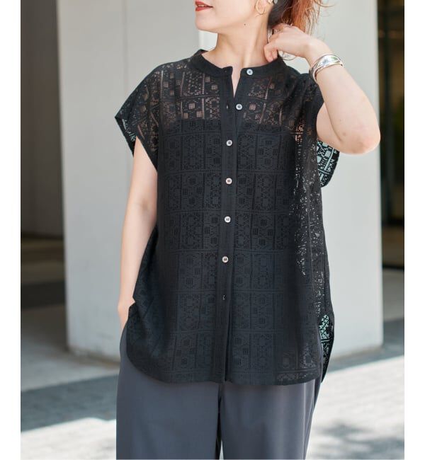Spick and Span「《追加》PEレースフレンチスリーブシャツ」|シャツ・ブラウス|