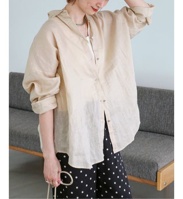Spick and Span「《全15色 / 追加3》 80リネンカシュクール ビッグシャツ」|シャツ・ブラウス|ベージュ A