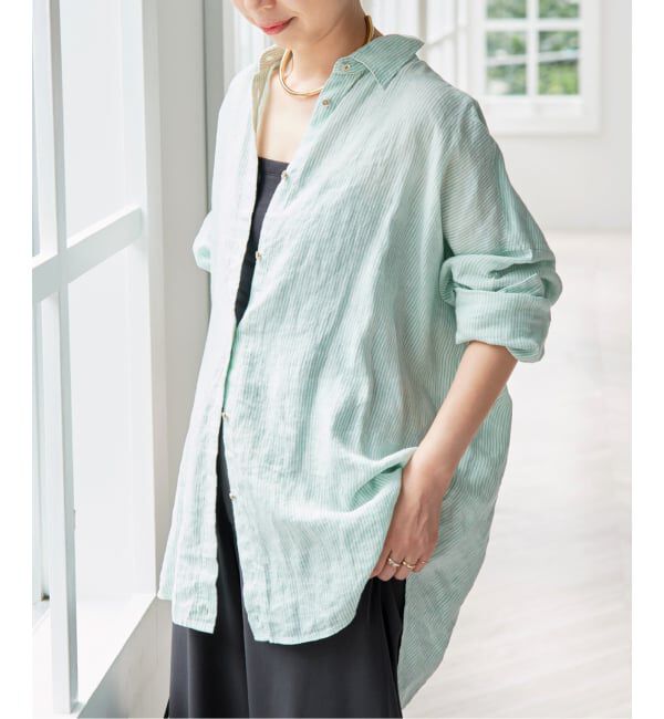 Spick and Span「《全15色 / 追加3》 80リネンカシュクール ビッグシャツ」|シャツ・ブラウス|グリーンべース