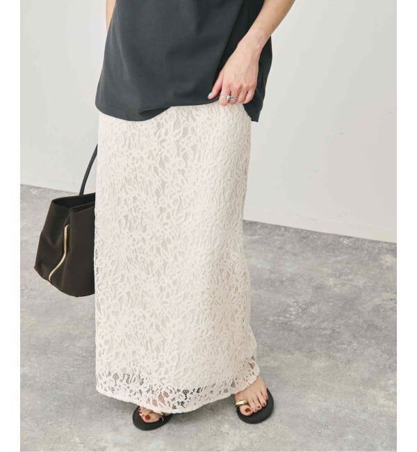 Spick and Span「brushed lace ストレートスカート」|スカート|ナチュラル