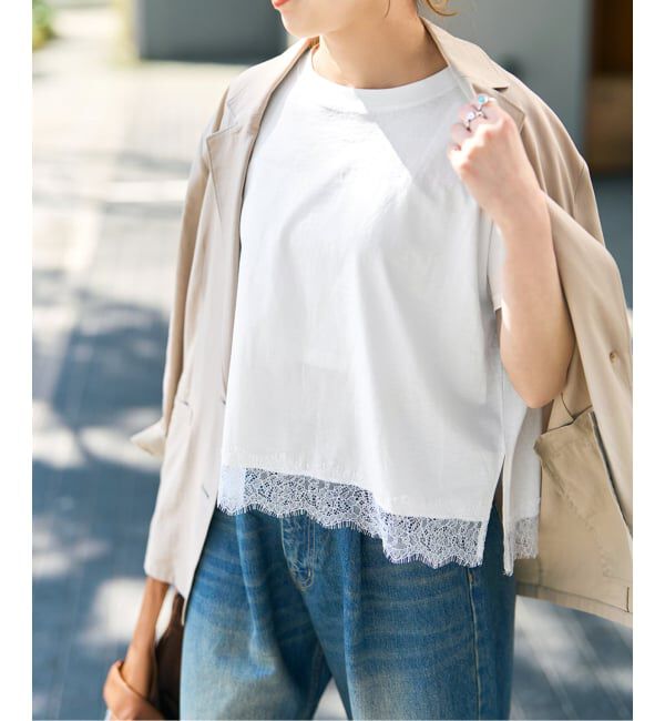 Spick and Span「《追加2》ヘムレース付きTシャツ」|Tシャツ・カットソー|