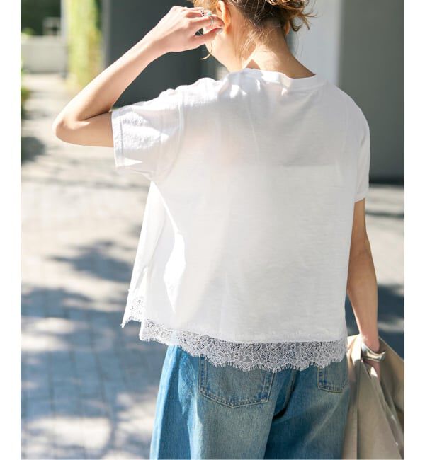 Spick and Span「《追加2》ヘムレース付きTシャツ」|Tシャツ・カットソー|ホワイト