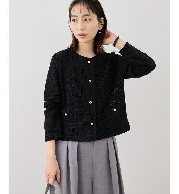 Rope&rsquo;Picnic「透かし編み金釦カットカーディガン」|カーディガン|ネイビー(40)